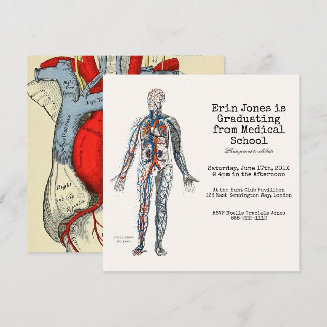 Vintage Circulatory System Anatomy System Diagram Invitation (Front/Back)