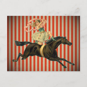 vintage circus acrobat riding a horse postcard