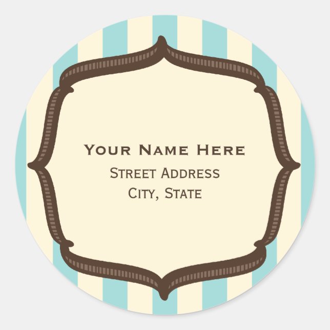 Vintage Circus Address Sticker - Blue Stripes (Front)