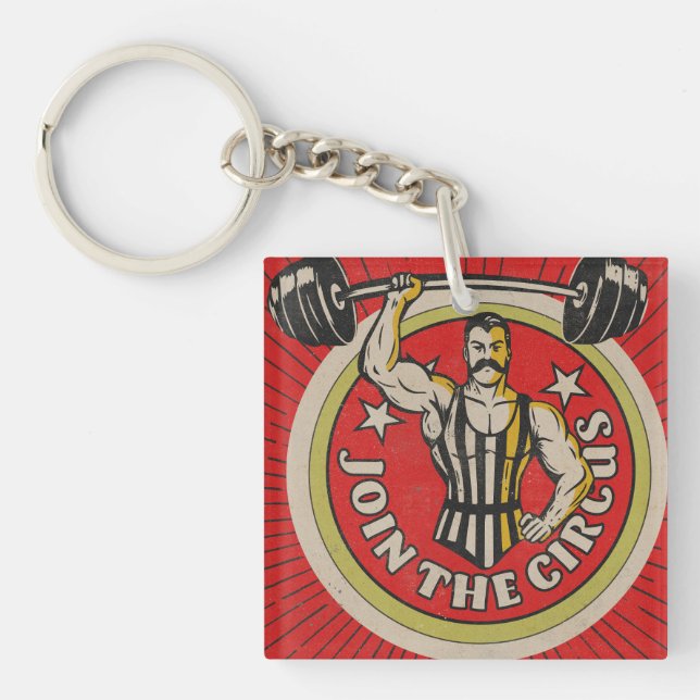 Vintage Circus Advertisement Strongman Key Ring (Front)