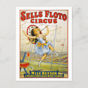 Vintage Circus Advertising: Beeson High Wire Act Postcard
