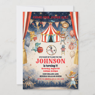 Vintage Circus Animals Kids Birthday Party Invitation