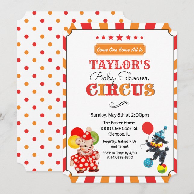Vintage Circus Baby Shower Invitation (Front/Back)