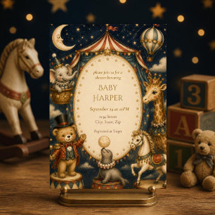 Vintage Circus Baby Shower Invitation Whimsical