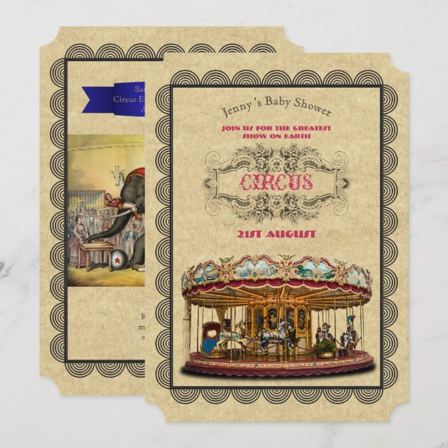 Vintage Circus Baby Shower Invitations Carnival (Front/Back)