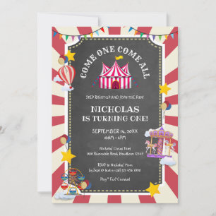 Vintage Circus Balloon Come One Come All Birthday Invitation