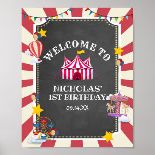 Vintage Circus Balloon Come One Come All Birthday Poster