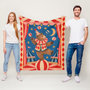 Vintage Circus Bear Balancing on Ball Whimsical Ar Fleece Blanket