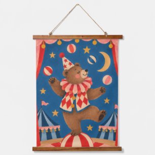 Vintage Circus Bear Balancing on Ball Whimsical Ar Hanging Tapestry