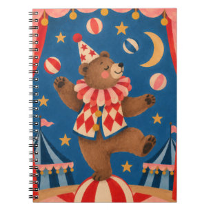 Vintage Circus Bear Balancing on Ball Whimsical Ar Notebook