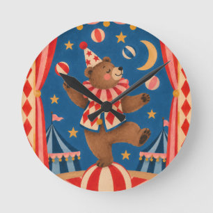 Vintage Circus Bear Balancing on Ball Whimsical Ar Round Clock