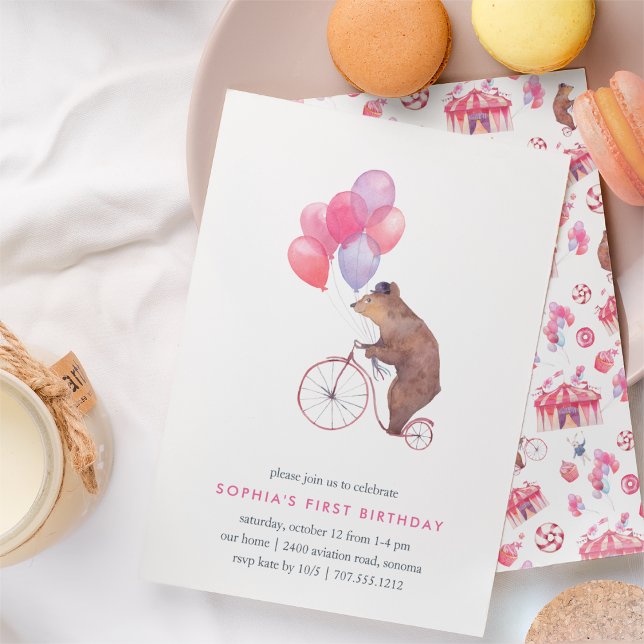 Vintage Circus Bear Birthday Party Invitation (Creator Uploaded)