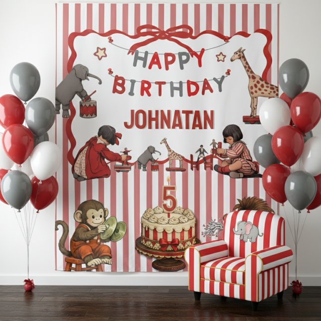 Vintage Circus Birthday Backdrop Name & Age Custom Tapestry (Creator Uploaded)