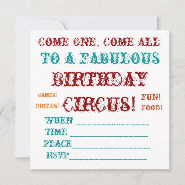 Vintage Circus birthday Invite (Front)