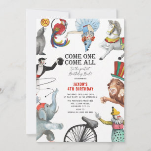 Vintage Circus Birthday Kids Carnival Invitation
