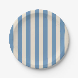 Vintage Circus Blue & Cream Stripes | Retro Carniv Paper Plate