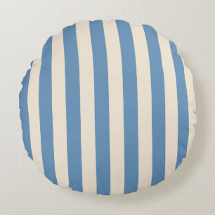 Vintage Circus Blue & Cream Stripes   Retro Carniv Round Cushion