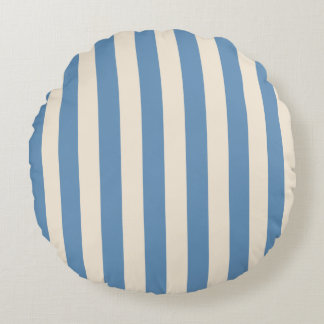 Vintage Circus Blue & Cream Stripes | Retro Carniv Round Cushion
