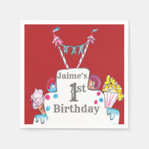 Vintage Circus Cake 1st Birthday Watercolor Napkin