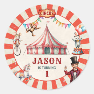 Vintage Circus Carnival Birthday  Classic Round Sticker