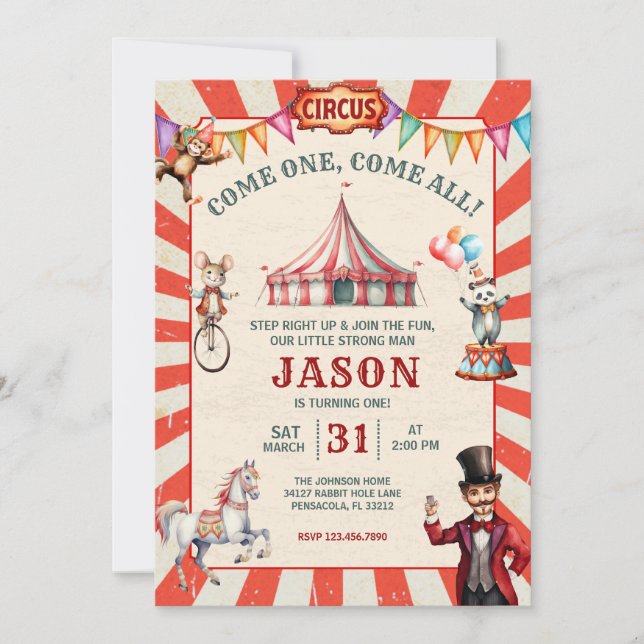 Vintage Circus Carnival Birthday Invitation (Front)