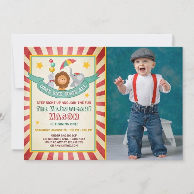 Vintage Circus carnival birthday invitation (Front)