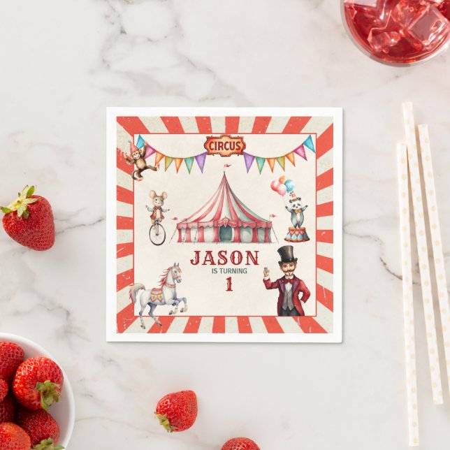 Vintage Circus Carnival Birthday Paper Napkin (Insitu)