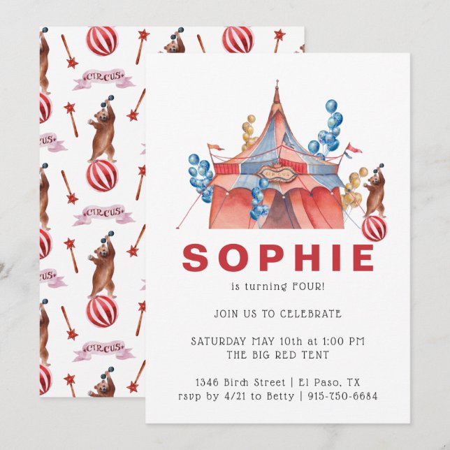 Vintage Circus Carnival Birthday Party Invitation (Front/Back)