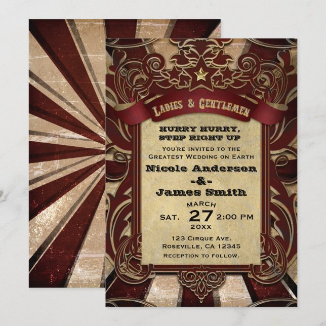 Vintage Circus Carnival Elegant Showtime Wedding Invitation (Front/Back)