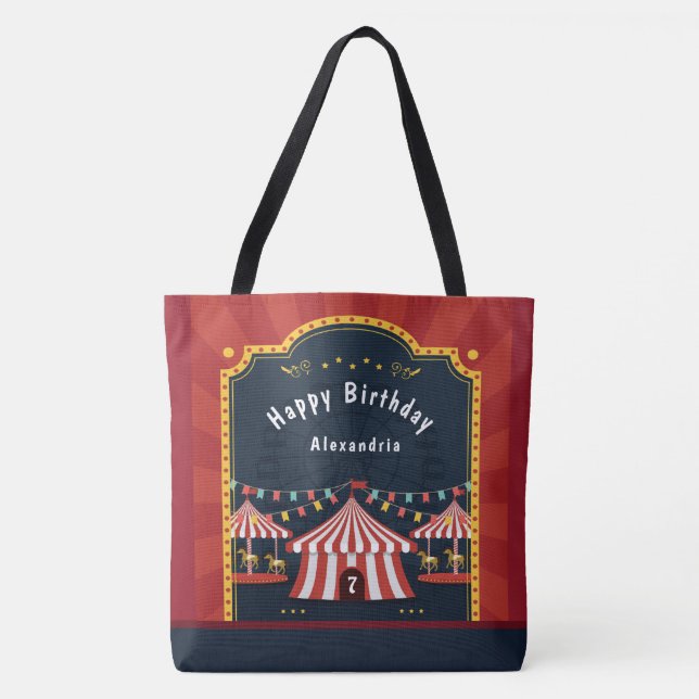 Vintage Circus Carnival Happy Birthday Tote Bag (Front)