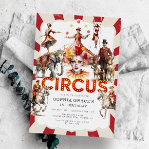 Vintage Circus & Carnival Watercolor Birthday Invitation
