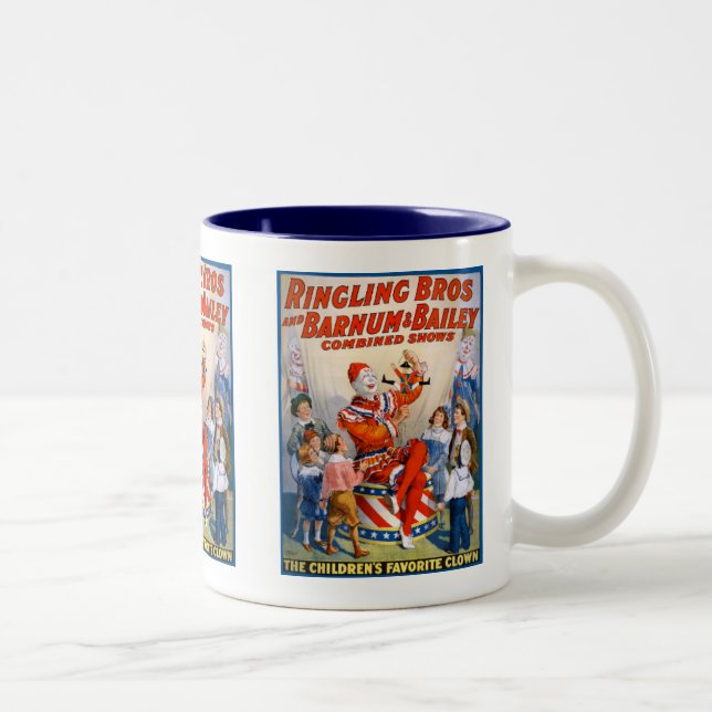 Vintage Circus Clown Show Two-Tone Coffee Mug (Right)