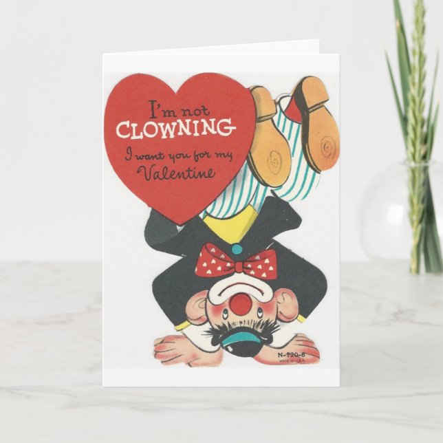 Vintage Circus Clown Valentine Holiday Card (Front)