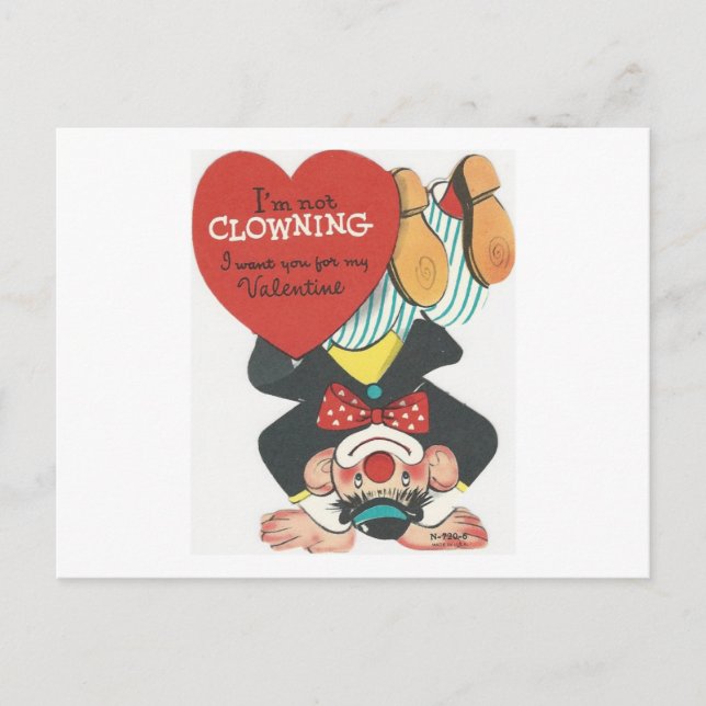Vintage Circus Clown Valentine Holiday Postcard (Front)
