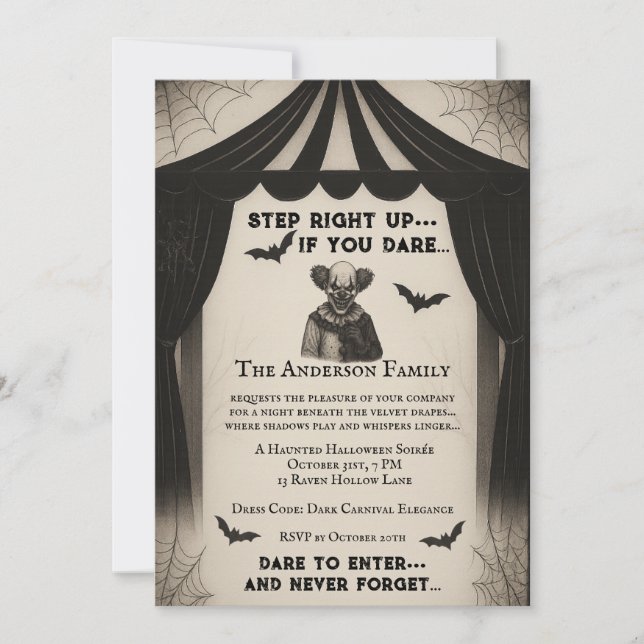 Vintage Circus | Dark Carnival Soirée Halloween  Invitation (Front)