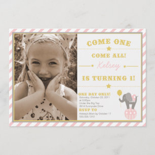 Vintage Circus Elephant - 1st Birthday Invitation