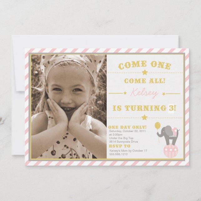 Vintage Circus Elephant - 3rd Birthday Invitation (Front)