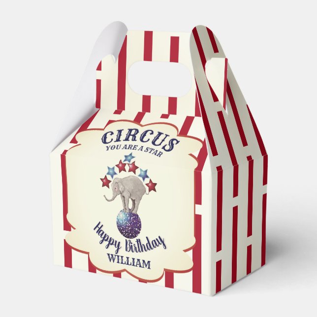 Vintage Circus Elephant Birthday Favour Box (Front Side)