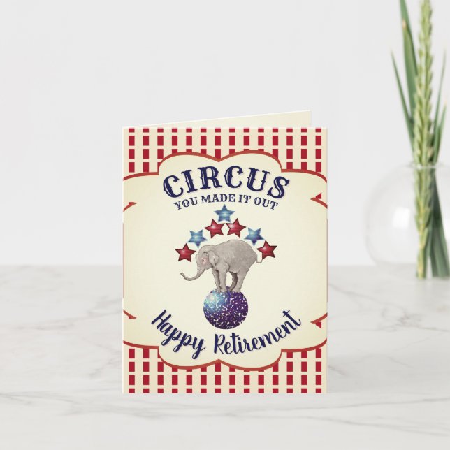 Vintage Circus Elephant Funny Retirement Card (Front)