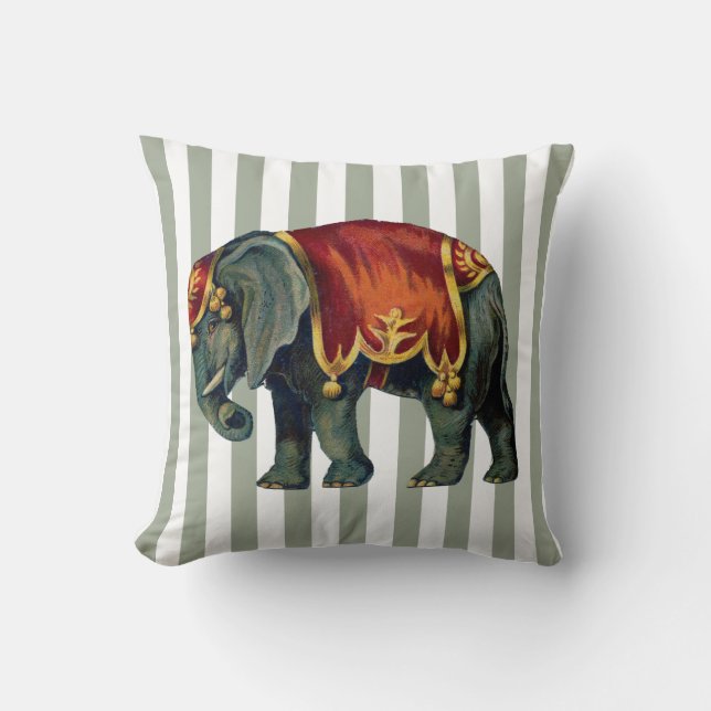 Vintage Circus Elephant Your Stripe Colour Cushion (Front)