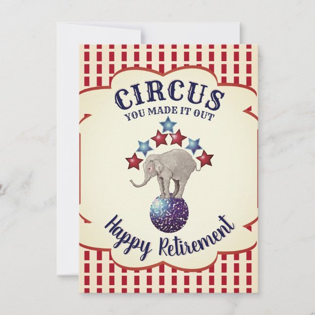 Vintage Circus Elephants Funny Retirement Card (Front)