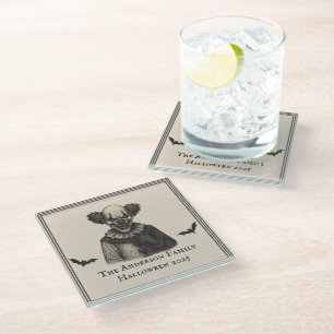 Vintage Circus Haunted Carnival Theme Halloween Glass Coaster
