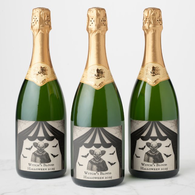 Vintage Circus | Haunted Carnival Theme Halloween  Sparkling Wine Label (Bottles)