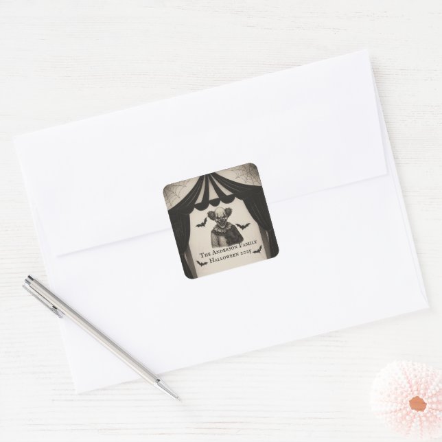 Vintage Circus | Haunted Carnival Theme Halloween  Square Sticker (Envelope)