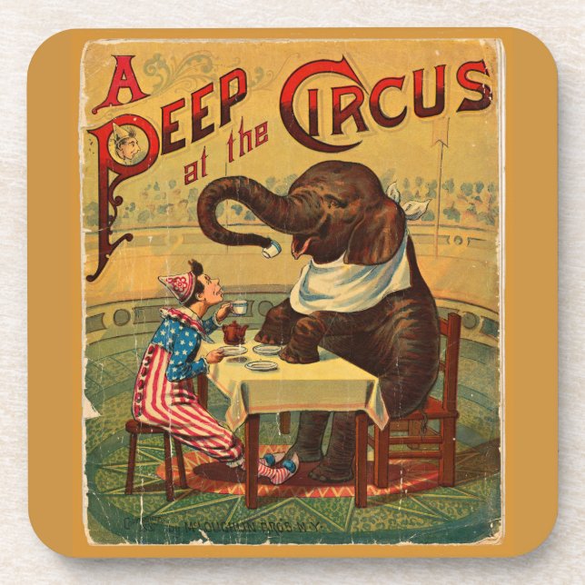 Vintage Circus Illustration Art Old Antique Coaster (Front)