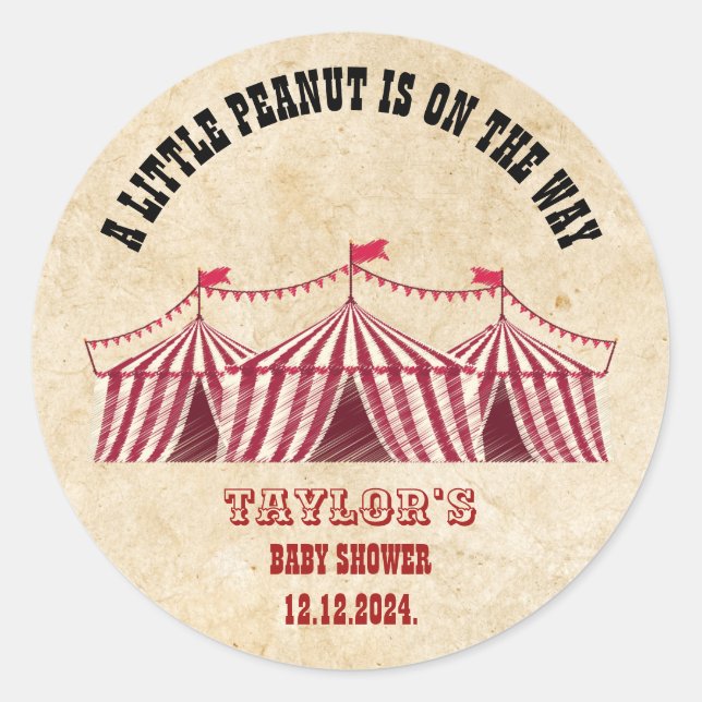 Vintage Circus Little Peanut Baby Shower Classic Round Sticker (Front)