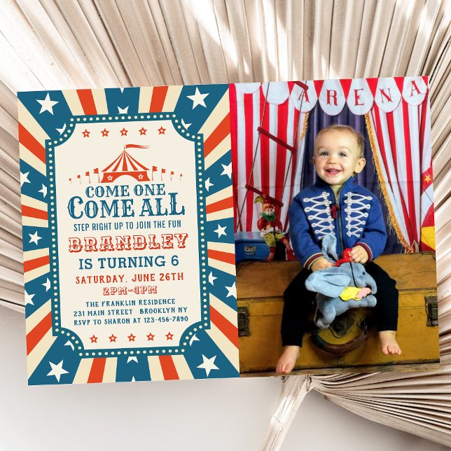 Vintage Circus Party Carnival Party Birthday Photo Invitation (Creator Uploaded)