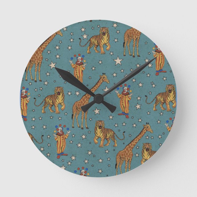 Vintage Circus Pattern Round Clock (Front)