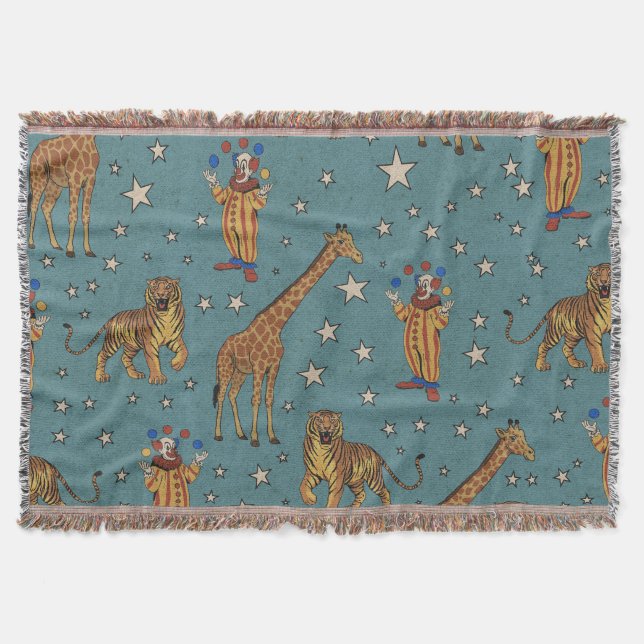 Vintage Circus Pattern Throw Blanket (Front)