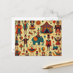 Vintage Circus People Collage Postcard